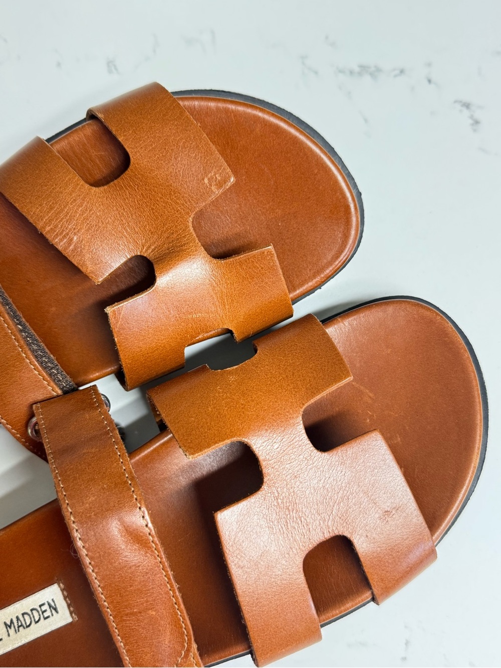 Steve Madden Mayven Camel Leather Platform Slide Sandals Size 8 - Picture 2 of 5